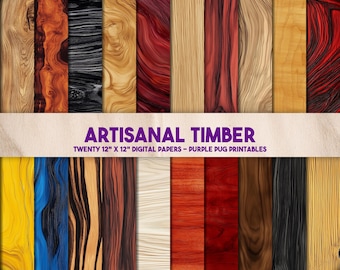 Artisanal Timber - Pacchetto di carta effetto legno digitale, texture di legno colorate, sfondi per diari spazzatura, download immediato, materiale per l'artigianato