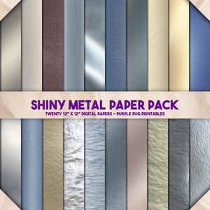 Shiny Metal Paper Pack - Seamless metallic foil digital paper, brushed metal textures, gold silver background, luxe shiny paper, foil effect