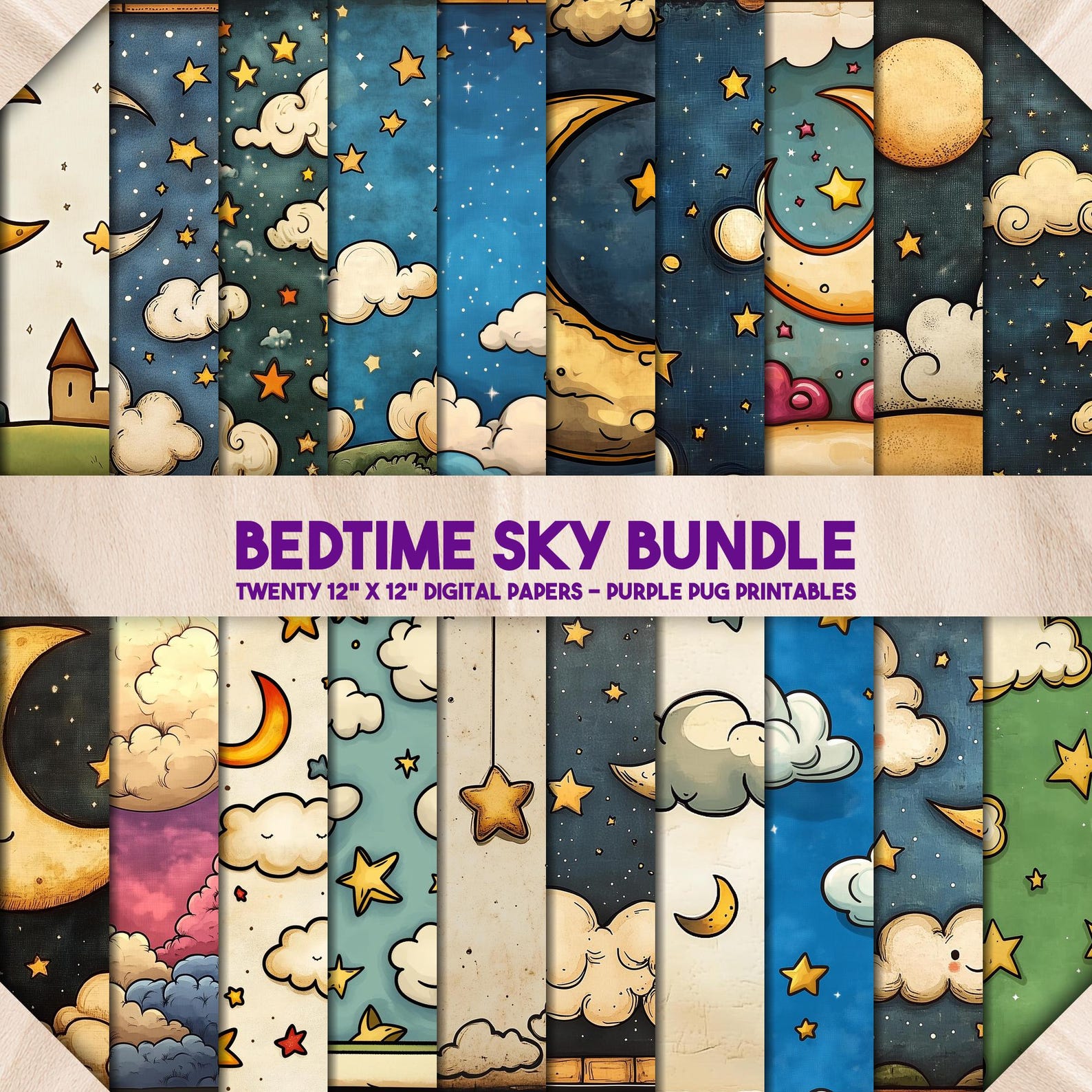 Bedtime Sky Bundle - Celestial Digital Paper Pack, Moon and Stars ...