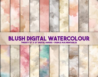 Blush Digital Aquarel - Naadloze digitaal papier aquarel achtergronden, zachte blush en ivoor texturen, naadloos pastelpapier