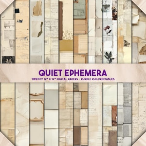 Quiet Ephemera - Carta digitale neutra per effimeri, sfondi vintage per diari spazzatura, texture di collage invecchiati, kit per scrapbooking con download istantaneo