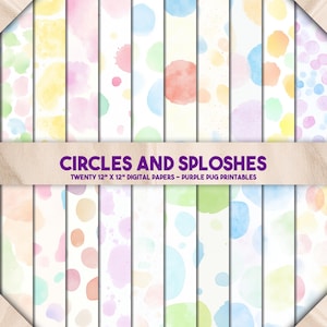 Circles and Sploshes - Pastel watercolour dot textures, splash backgrounds, soft abstract patterns, digital paper for junk journals
