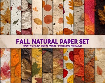 Fall Natural Paper Set - Seamless Autumn leaf textured digital paper, rustic fall backgrounds, Thanksgiving scrapbook paper pack