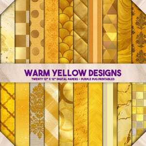 Warm Yellow Designs - Nahtloses digitales Papier mit Goldfolie, luxuriöse Metalltexturen, Marmor, Damast, Glitzerhintergründe zum Basteln
