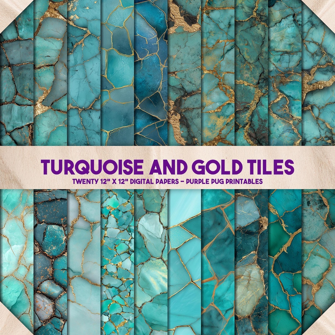 Turquoise and Gold Tiles – Seamless Cracked Turquoise Gemstone Textures ...