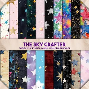 The Sky Crafter - Digital Paper Star Pack, naadloze Celestial Junk Journal-achtergronden, regenboog glitterpastelkleuren, plakboek instant download