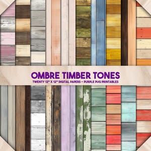 Tonos de madera ombré: texturas de madera ombré, papel de tablones descoloridos sin costuras, fondos digitales rústicos, láminas imprimibles para diario basura