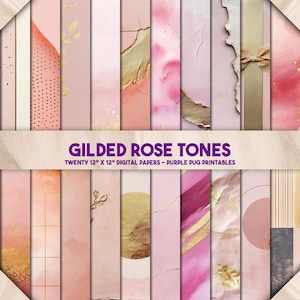 Vergoldete Rose Töne - Pink und Gold Digital Papier Pack, Rose Blush Hintergründe, weiche Marmor Texturen, Sofort Download, Junk Journal Kit