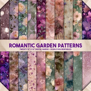 Romantische tuinpatronen – Naadloos vintage digitaal bloemenpapier, vervaagde rozenachtergronden, mauve en pruimtexturen, romantisch tuinplakboek