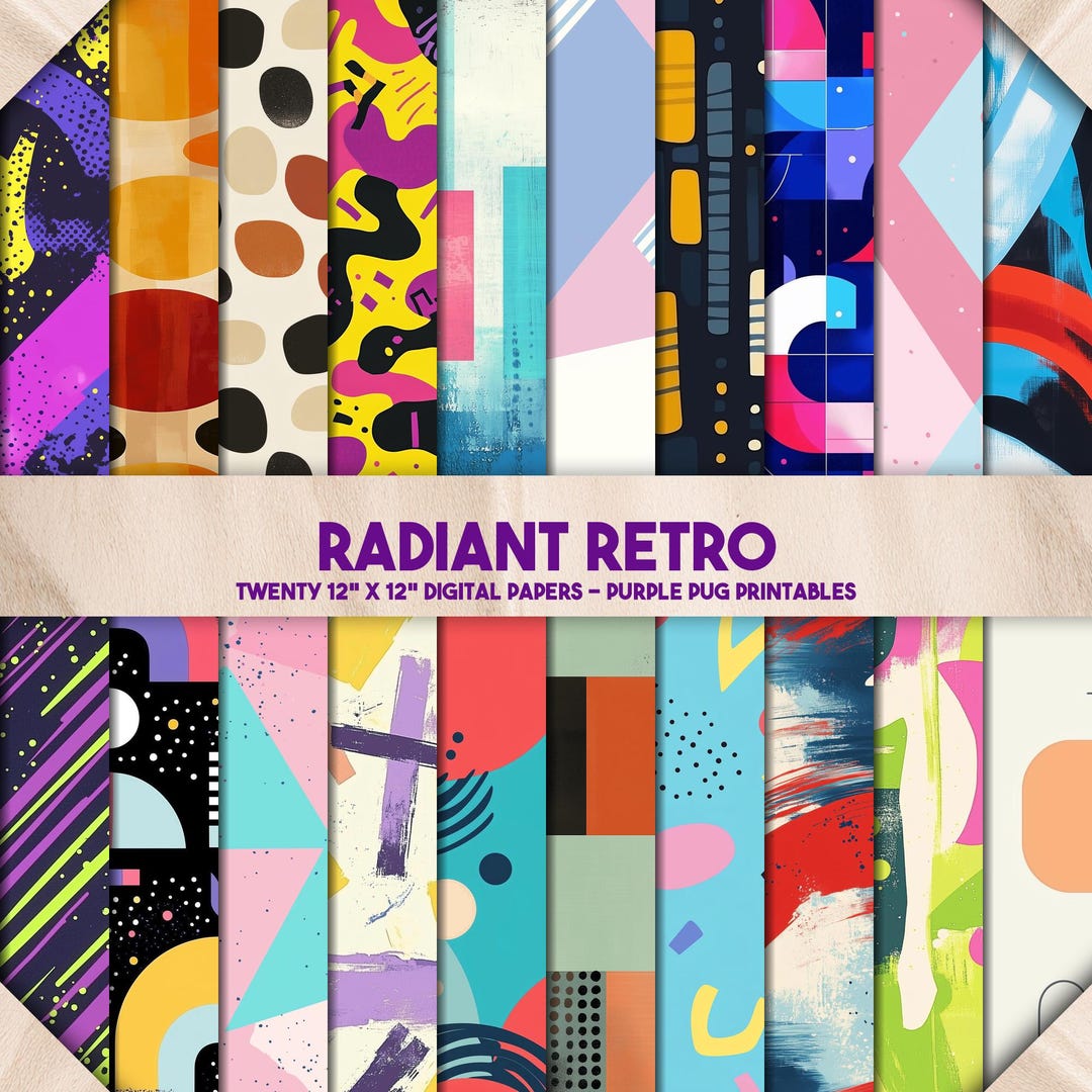 Radiant Retro - 80s 90s Retro Digital Paper, Memphis Abstract Patterns ...