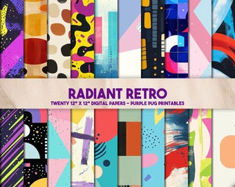 Radiant Retro - 80s 90s Retro Digital Paper, Memphis Abstract Patterns, Pop Art Textures, Instant Download for Junk Journals & Crafts