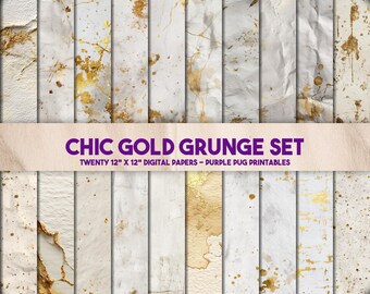 Chic Gold Grunge Set - Gold foil digital paper pack, vintage gilded textures, elegant grunge backgrounds for wedding stationery & journals
