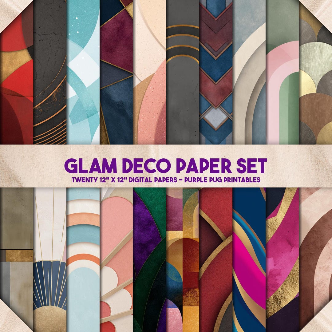 Glam Deco Paper Set - Art Deco Digital Paper Pack, Retro Geometric ...