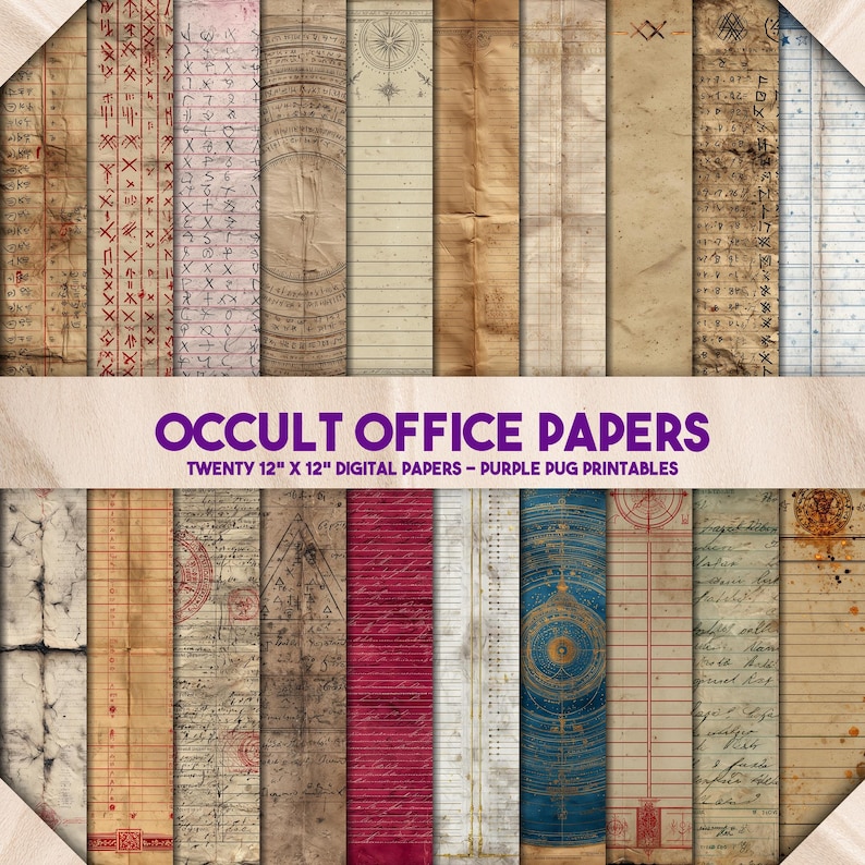 Occult Office Papers - Digital Paper, Vintage Ledger Pages, Grimoire ...