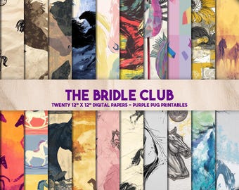 The Bridle Club - Horse Digital Papers, Equestrian Scrapbook Paper, Junk Journal Ephemera, Instant Download, Western Theme