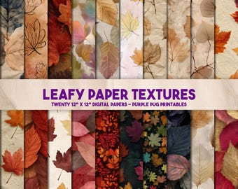 Grüne Blätter Papier Texturen - Nahtlose Herbst Blatt Papier Texturen, Vintage Herbst Hintergründe, Vintage Herbst Papier Texturen, gemütliches Junk Journal Kit