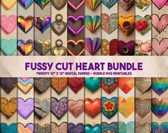 Bundle coeur coupe difficile - clipart coeur coupe difficile, éphémères coeur imprimables, fournitures pour journaux indésirables, découpes de scrapbooking, coeurs en papier numérique