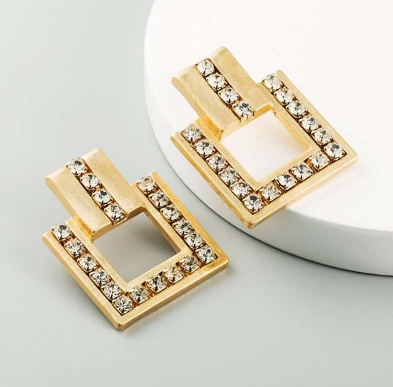 Amazon.com: Huge 22mm Big Large Square Iced 13 Lines Gold Finish Screw Back  Micro Pave Earrings: Clothing, Shoes & Jewelry