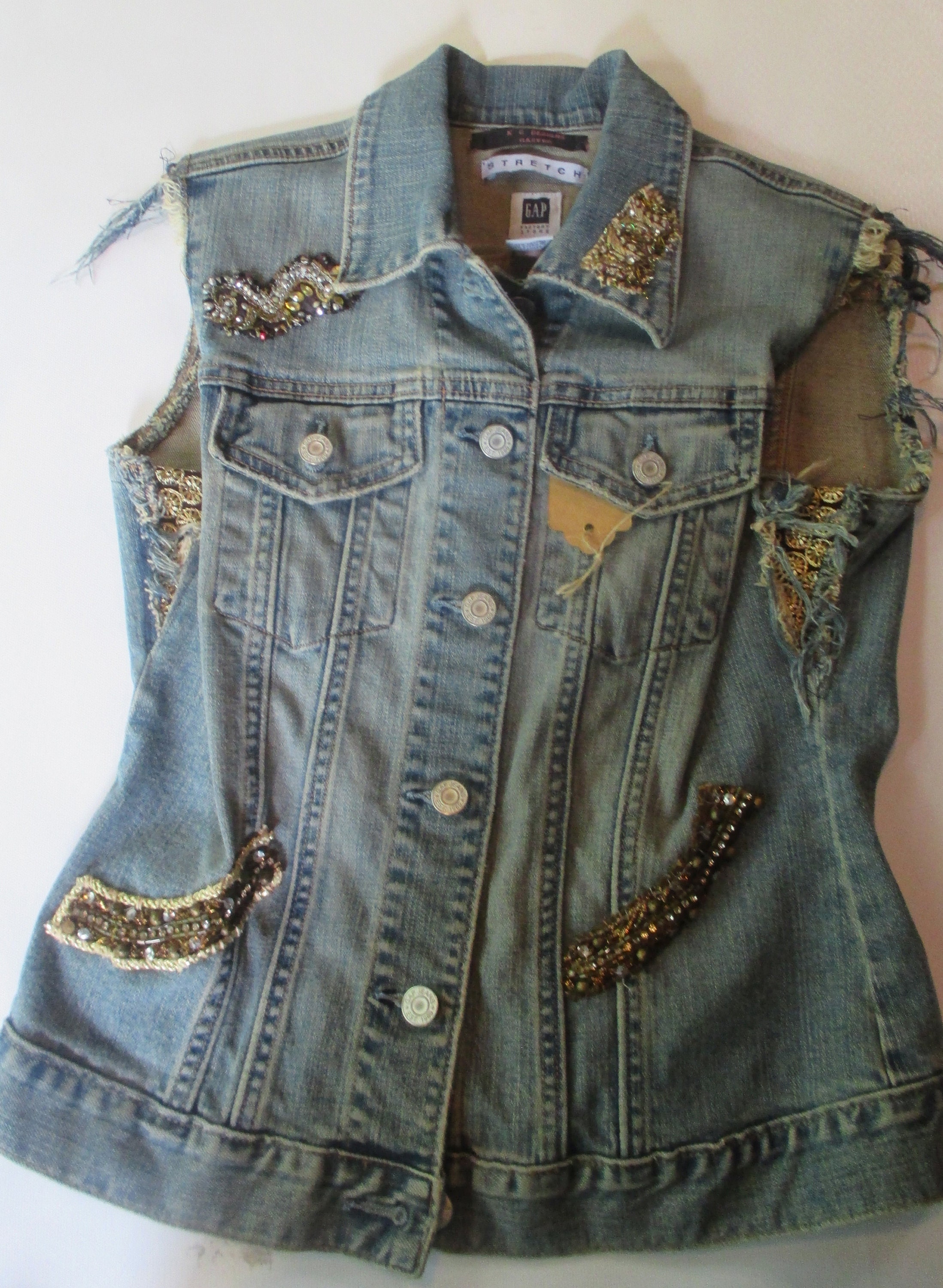 One of a Kind Upcycled Denim Vest Embellishment Wall Hanging