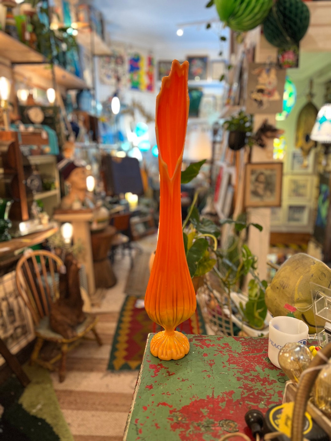 Vintage Bittersweet Swung Vase Ribbed With Pedestal Etsy