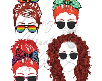 Red Head Messy Bun 4 Pack EPS SVG