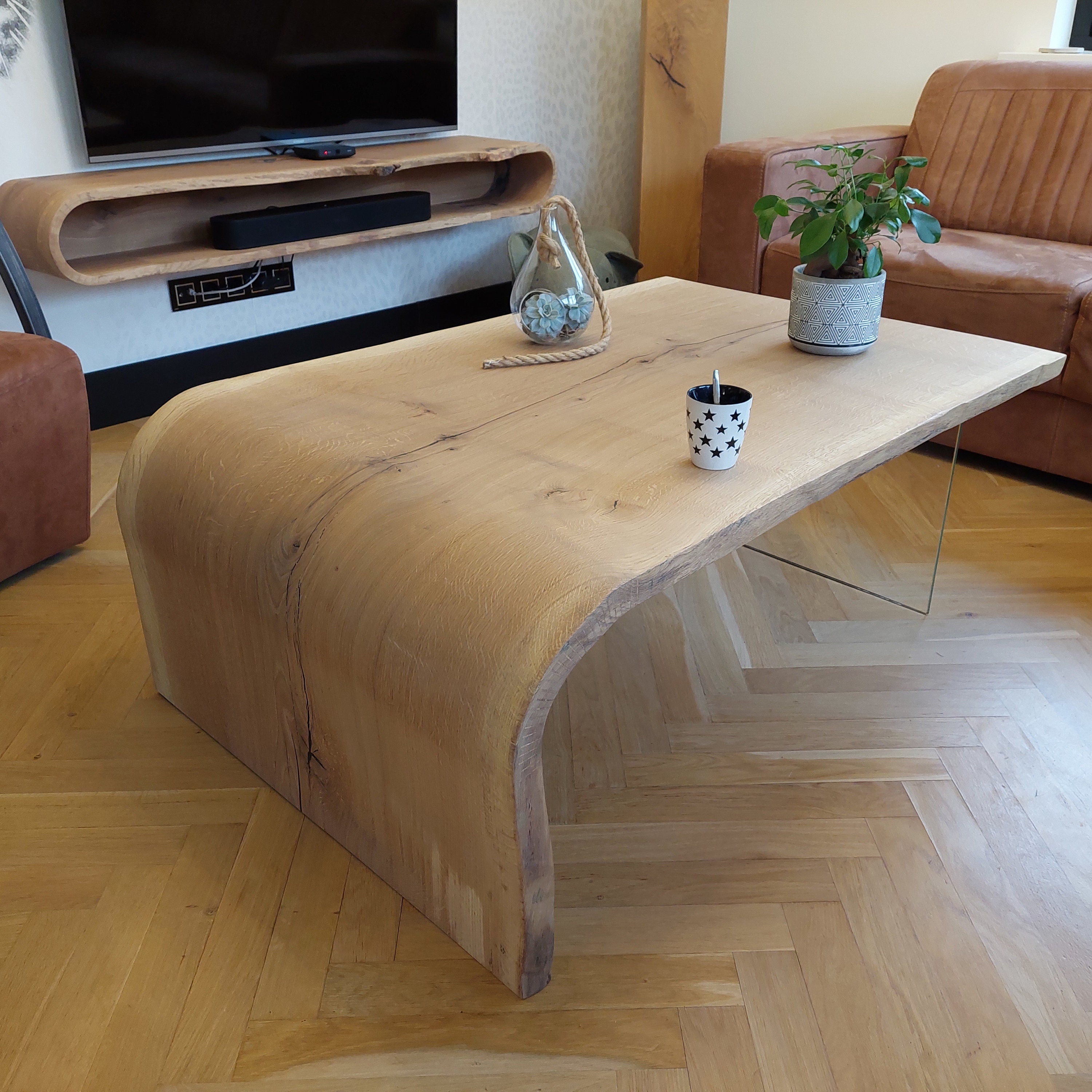 Curved Coffee Table Solid Oak Etsy