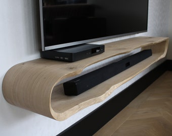 Curved TV cabinet rustic oak, 130cm long, with back wall