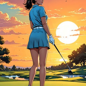 Golfer Girl Digital Art Print Girl Playing Golf Art Art Print Golf Wall