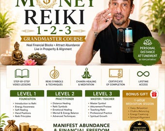 Money Reiki 1 2 3 Grandmaster Course | Online Reiki Certification | Abundance Healing | Financial Freedom Energy Course |Distance Attunement