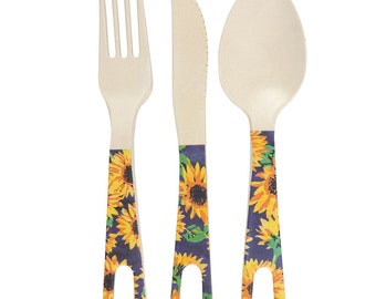 Sunflower bamboo cutlery set