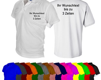 Poloshirt, Polohemd mit Namen oder Wunschtext auf Brust und Rücken bestickt