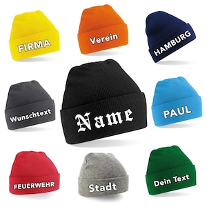 Beanie-Strickmütze individuell mit Wunschtext bestickt Bild 1