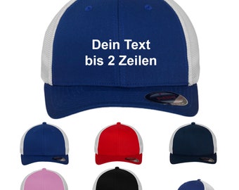 Original-Flexfit  Mesh Trucker 2-Tone Cap mit Wunschtext bestickt, personalisiert, Geschenk