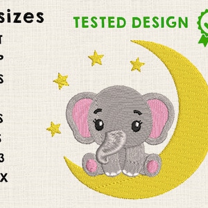 Elephant Embroidery Design Machine Pattern File Moon Stars Night Kid Child Sleep Pyjama Digital Instant Download - 8 sizes