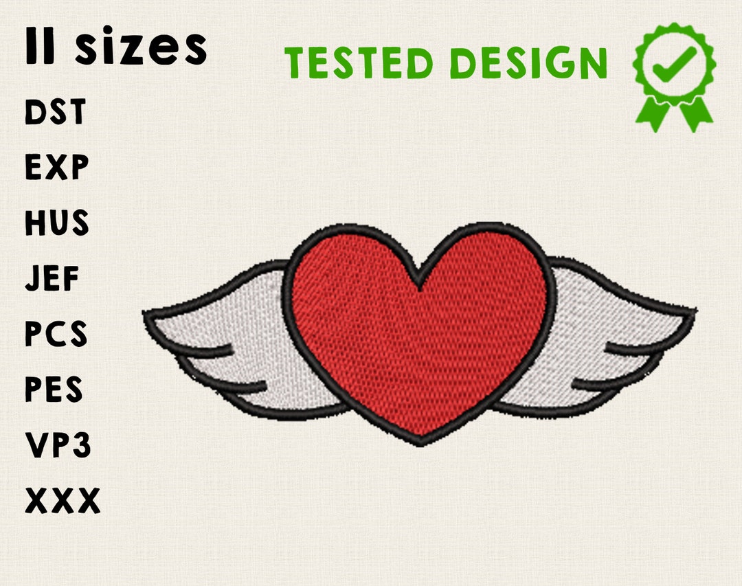 Heart Wings Embroidery Design Machine Pattern File Flying Cartoon Cute