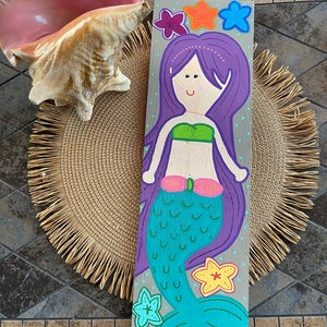 Tablón pintado - Mermazing / Madera reutilizada / Decoración de pared / Decoración costera / Arte de sirena sobre madera