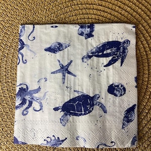 Guardanapos decoupage de tartaruga marinha: artesanato com conchas de ostra costeiras - conjunto de 3