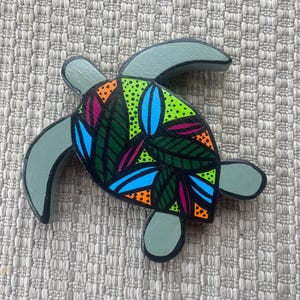 Painted Sea Turtle Art: Coastal Beach Decor with Leaves
