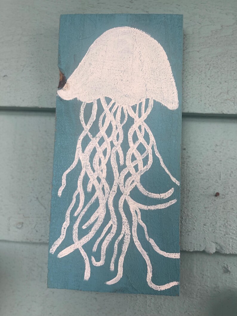 Jellyfish Art on Reclaimed Wood: Coastal Wall Decor - Etsy