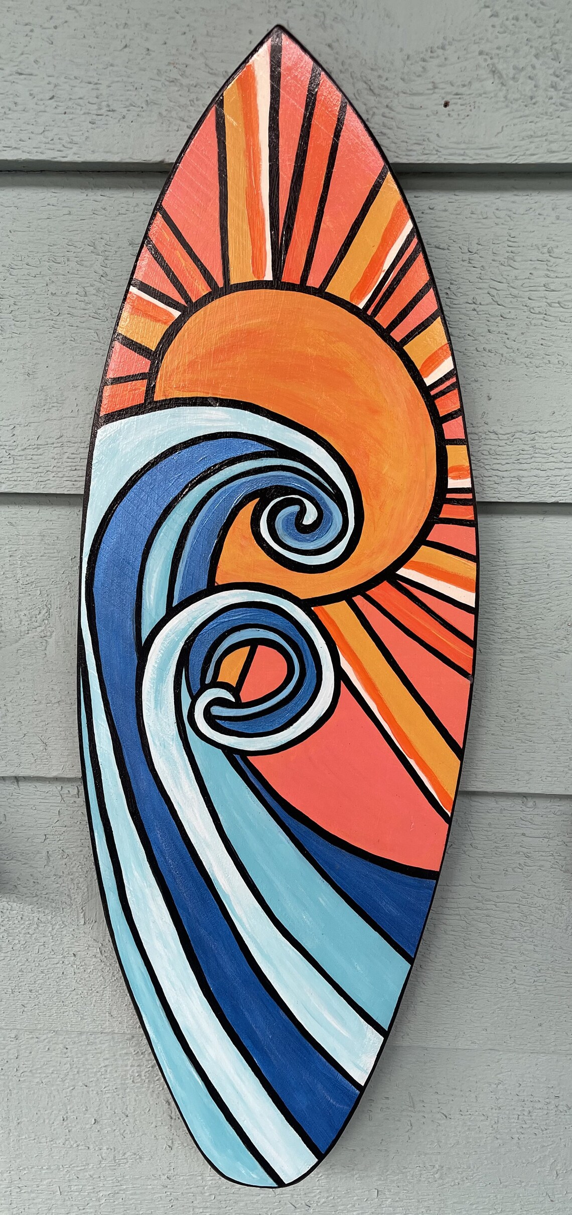 SUN & SURF Wooden Painted Surfboard Art Wood Art Painted Etsy