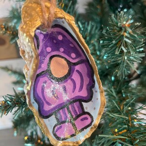 Ornament | Oyster Shell Ornament | Gilded Seashell Ornament | Coastal Christmas | Christmas - Painted Gnome Oyster Shell Ornament