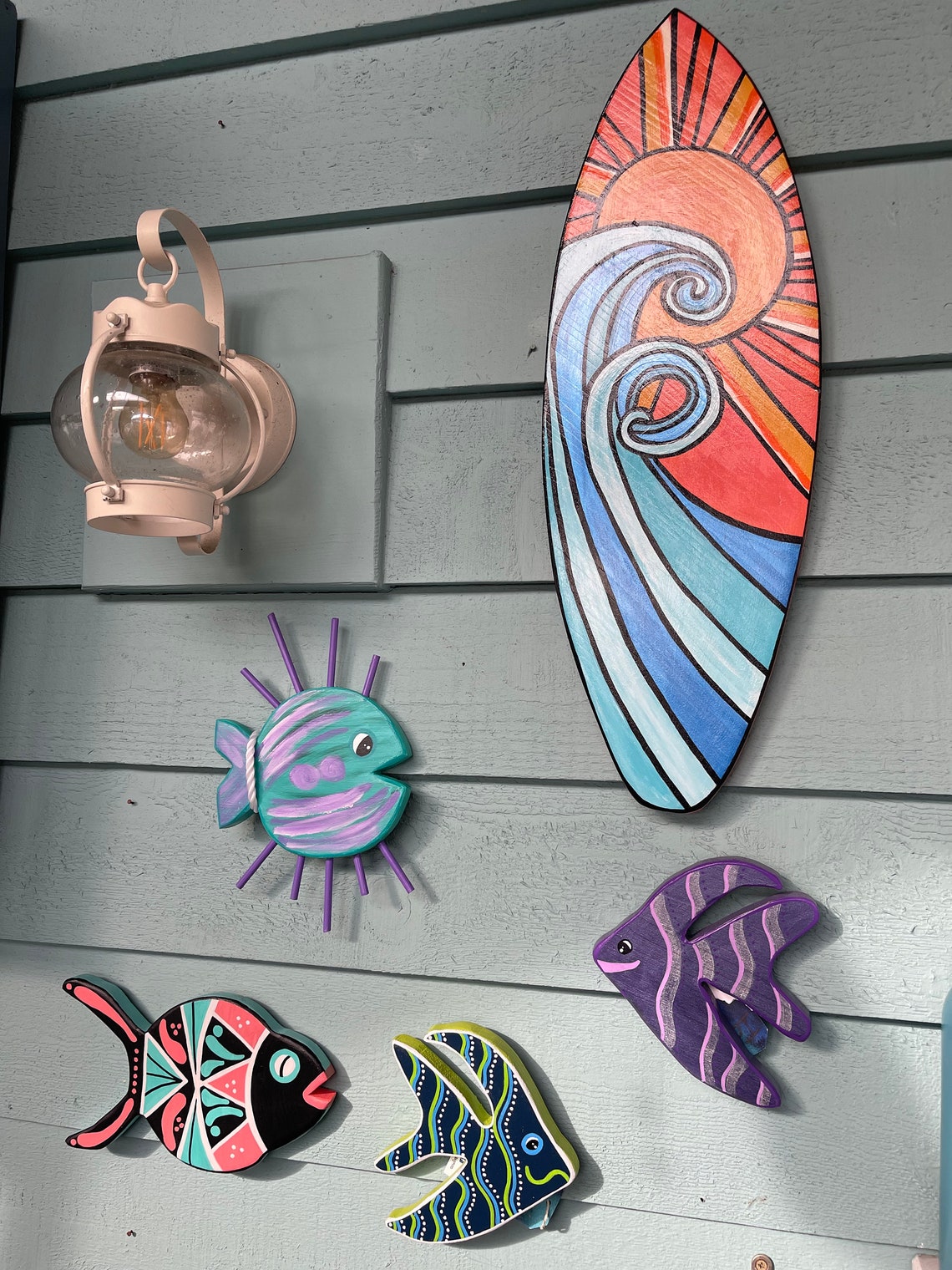 SUN & SURF Wooden Painted Surfboard Art Wood Art Painted Etsy