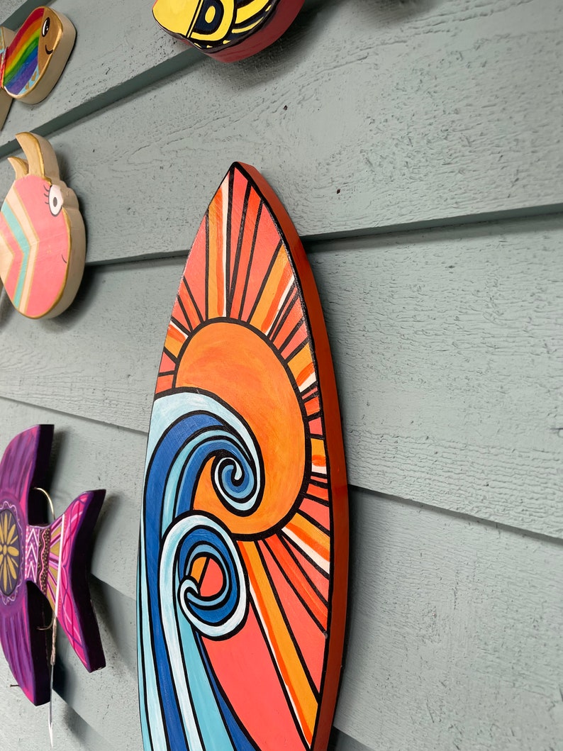 SUN & SURF Wooden Painted Surfboard Art Wood Art Painted Etsy