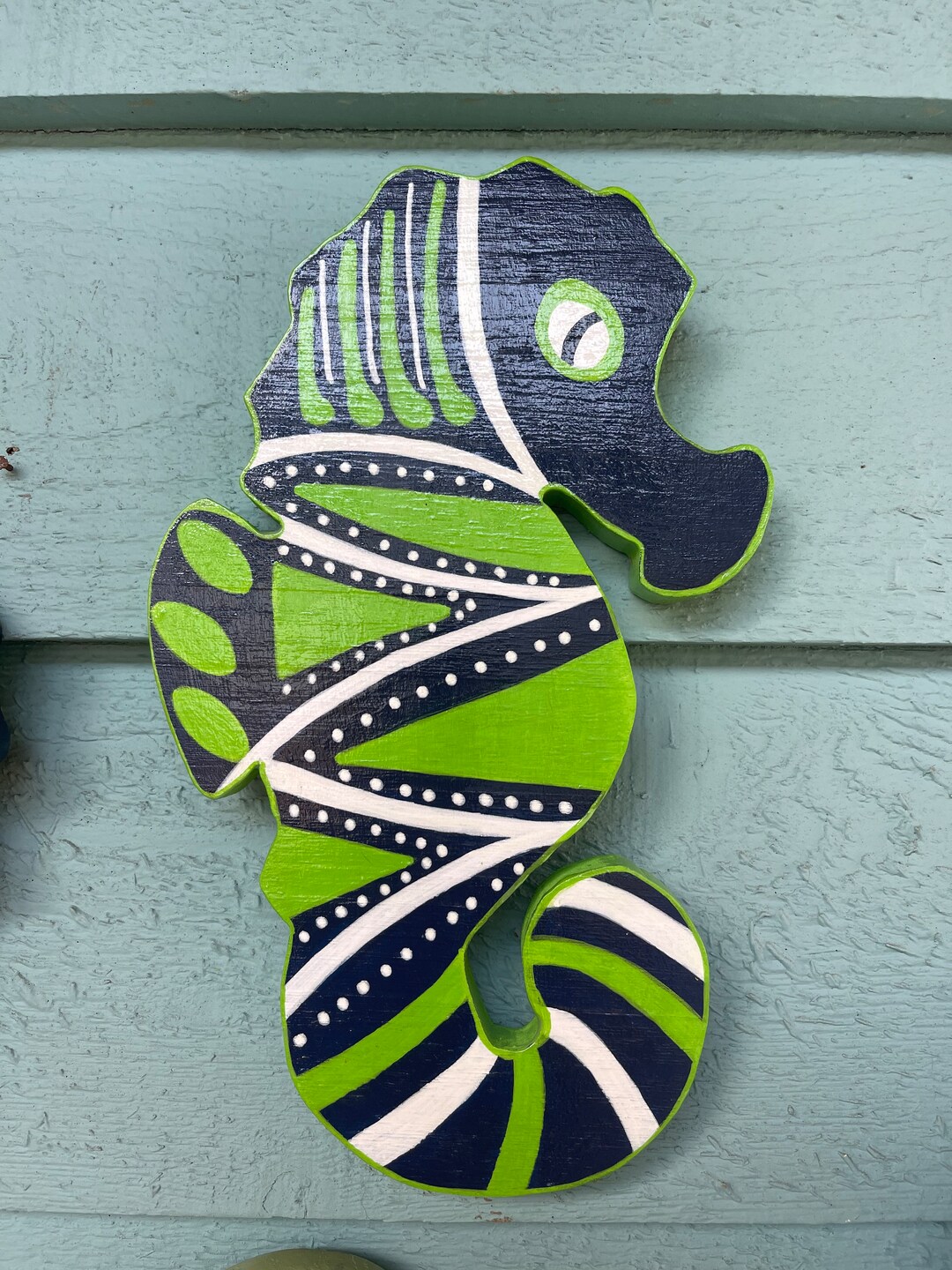 Coastal Beach Wall Art, Wooden Wall Art, Painted Fish Art, Seahorse