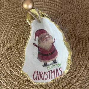 Ornament | Oyster Shell Ornament | Gilded Shell Ornament | Coastal Christmas | Handmade Gift | Christmas | Santa Oyster Shell Ornament