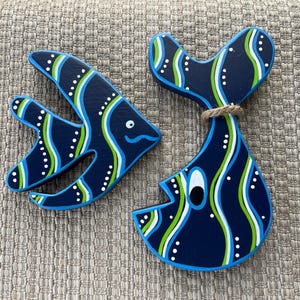 Painted Wooden Fish, Painted Fish, Coastal Wall Hanging, Fish Art, Beach Decor, Coastal Decor, Beach Fish Art - Beck