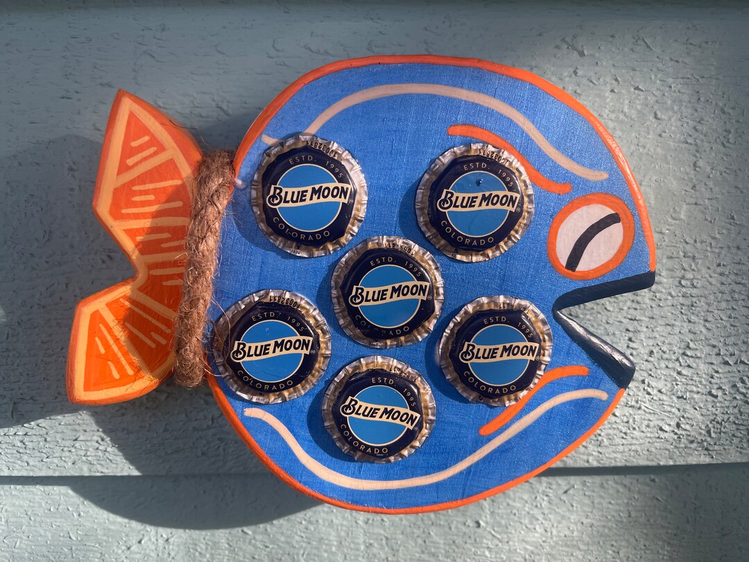 Wooden Painted Bar Decor Bottle Cap Wall Art BLUE MOONEY Etsy