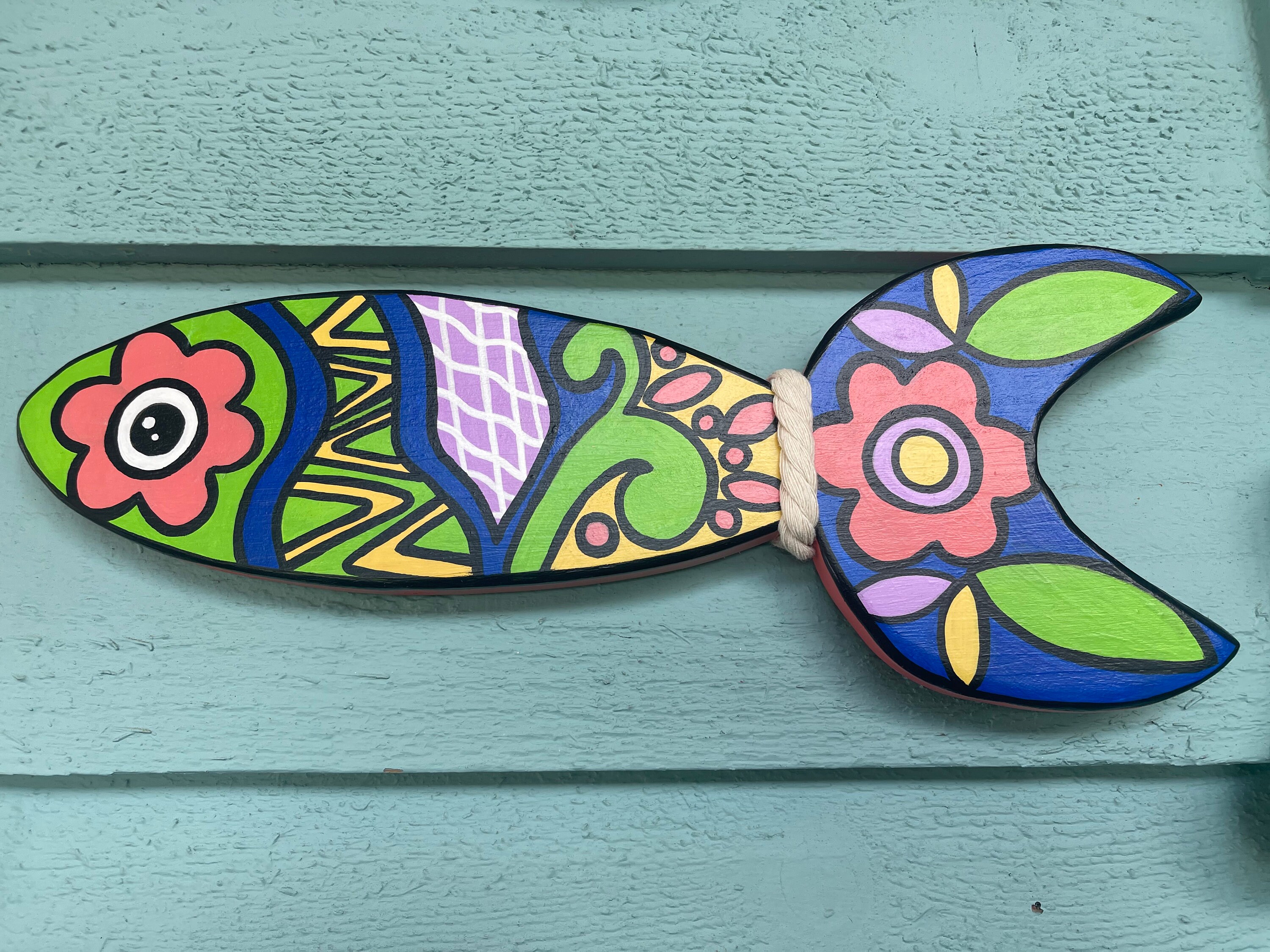 Painted Wooden Fish Painted Fish Fish Art Beach Decor Etsy