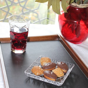 Stylish Stained Wood & Large Leather Tray - Rectangle Serving Tray, Faux Leather Ottoman Design, Ideal Mother's Day Gift, 12"x18