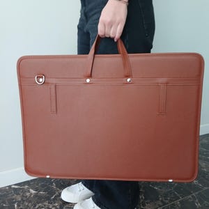 Black Faux Leather Artist Portfolio Case: 15x22 Art Storage Tote, xmas gift